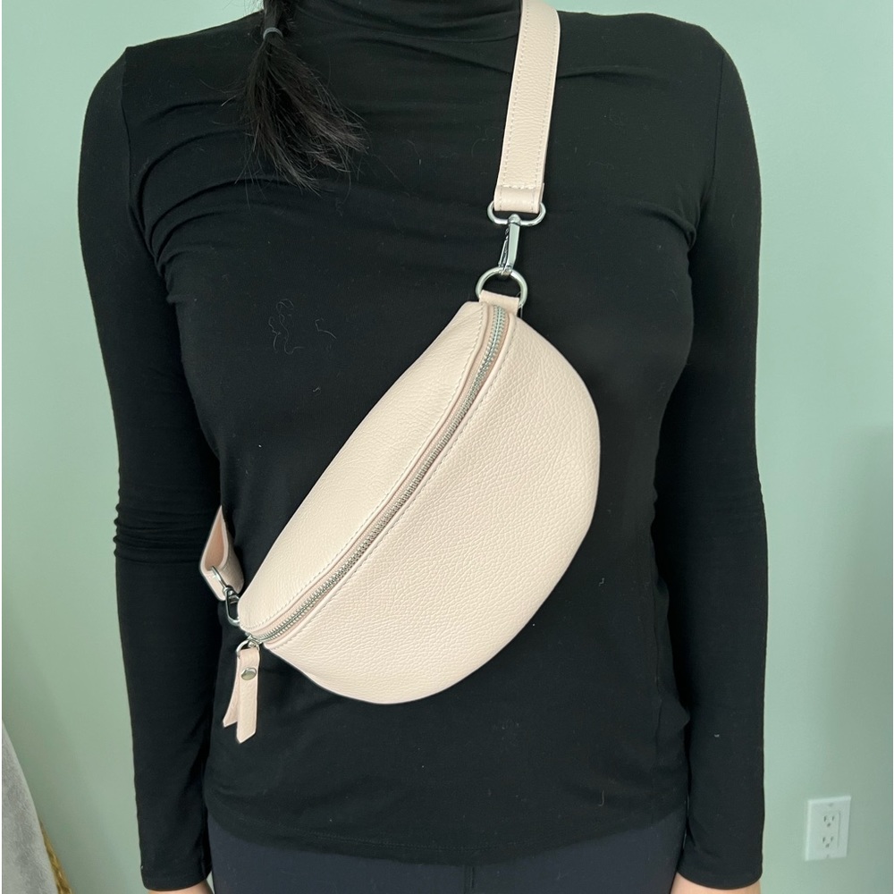 Pink leather fanny pack